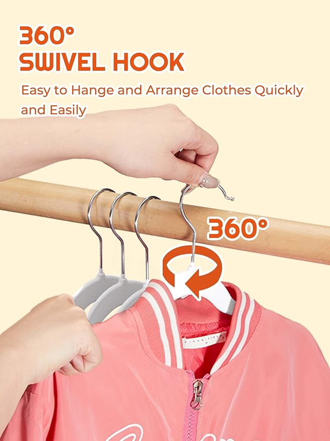 HOUSE DAY 14 Inch Kids Velvet Hangers 50 Pack, Durable Big Kids Hangers - Image 7