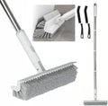 Floor Scrub Brush with Long Handle, 2 in 1 V-Shape Grout Brush with Squeegee + by VigilLox