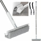 Floor Scrub Brush with Long Handle, 2 in 1 V-Shape Grout Brush with Squeegee + by VigilLox