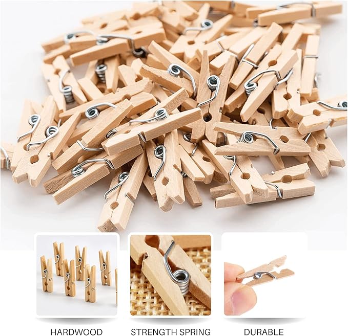 Mini Clothes Pins for Photo, Small Clothespins 200 pcs 1" Natural Wooden - Image 2