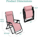 Best Choice Products Oversized Zero Gravity Chair, Folding Outdoor Patio Recliner, XL Anti Gravity Lounger w/Removable Cushion, Cup Holder, Side Tray, 350lb Capacity - Pink - Image 2