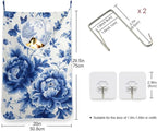 Blue and White Peony Flowers Butterfly Hanging Laundry Hamper Door Hampers Bag - Image 3