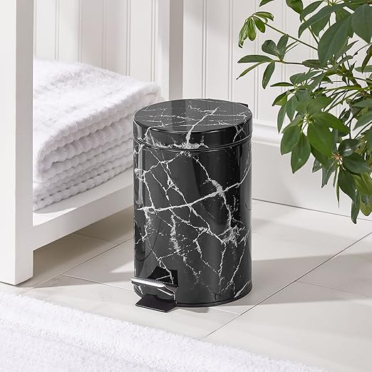 mDesign Extra Small Modern 3-Liter/.7 Gallon Round Metal Lidded Step Trash Can - Image 2
