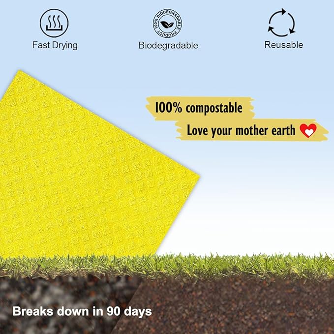 Swedish Dishcloths for Kitchen | 6 Pack Absorbent Cellulose Sponge Cloths - Image 6