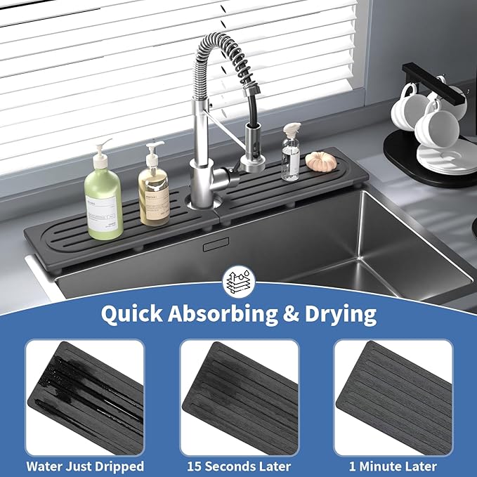 Faucet Mat for Kitchen Sink, Water Absorbent Kitchen Faucet Mat, Durable Sink - Image 5