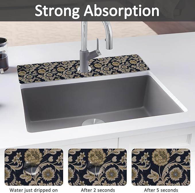 2PCS 24" X 5.5" Kitchen Sink Splash Guard Faucet Mat Floral Flower Super - Image 3