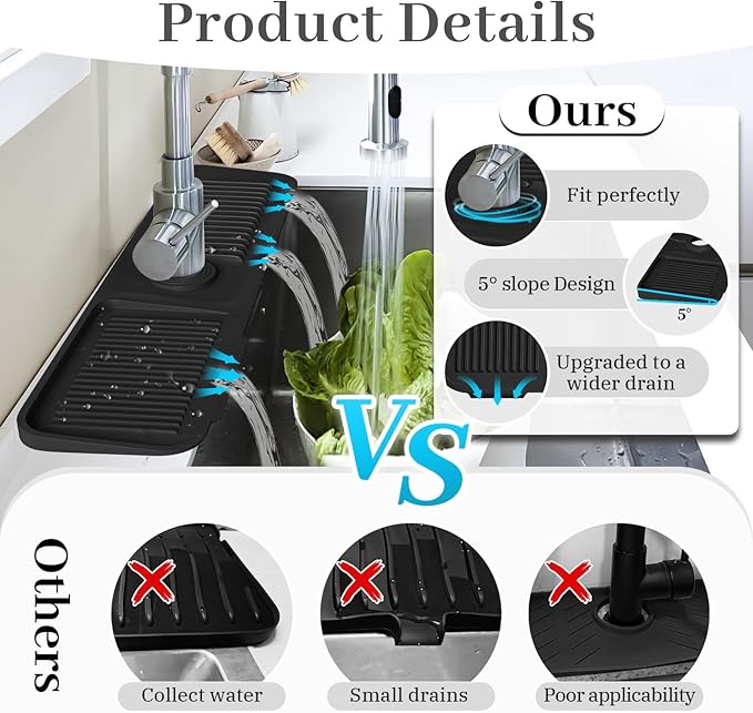 PoYang 24 Inch Faucet Mat for Kitchen Sink Splash Guard Behind Faucet, Sink - Image 5