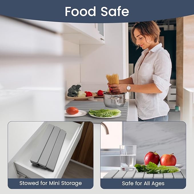 Meowoo Stone Drying Mat for Kitchen Counter, 23.6"x15.3" Foldable Diatomaceous - Image 6