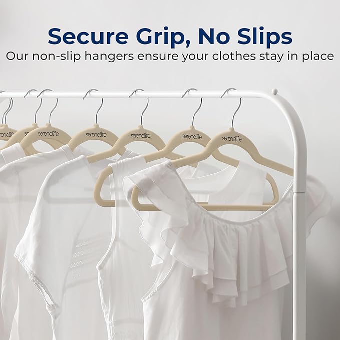 SereneLife 30-Pack Velvet Hangers Ivory – Non-Slip Ultra-Thin Clothes Hangers - Image 3
