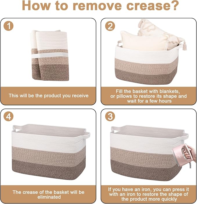 OIAHOMY Extra Large Blanket Basket, 110L Cotton Rope Woven Laundry Basket - Image 7