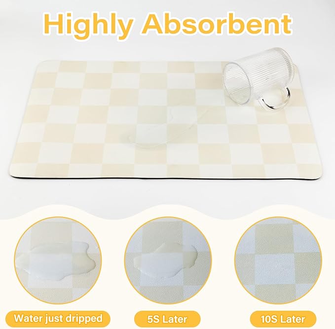 Checkered Dish Drying Mat for Kitchen Counter Coffee Mat Bar Accessories - Image 6