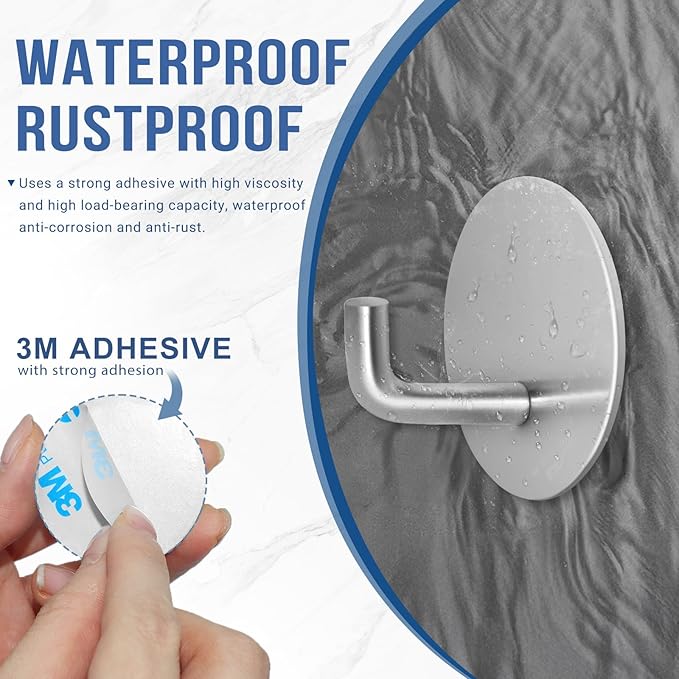 Adhesive Hooks for Bathrooms, 4 Piece Towel Hooks for Hanging Hat Robe Coat - Image 4