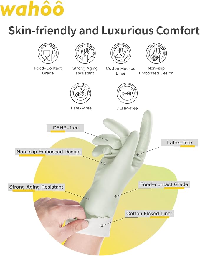 wahoo 3 Pairs Skin-Friendly Cleaning Gloves, Dishwashing Kitchen Gloves - Image 2