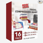 16 Pack Compression Bags for Travel | Vacuum Seal Storage Bags for Luggage & by MEIQIHOME