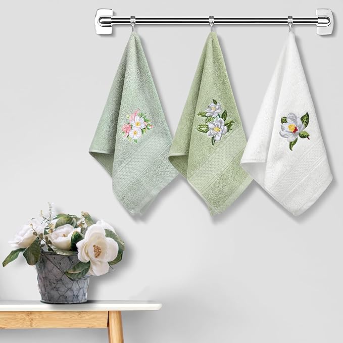 Magnolia Floral Hand Towels Farmhouse Green White Magnolia Bathroom Decor 14x29 - Image 6