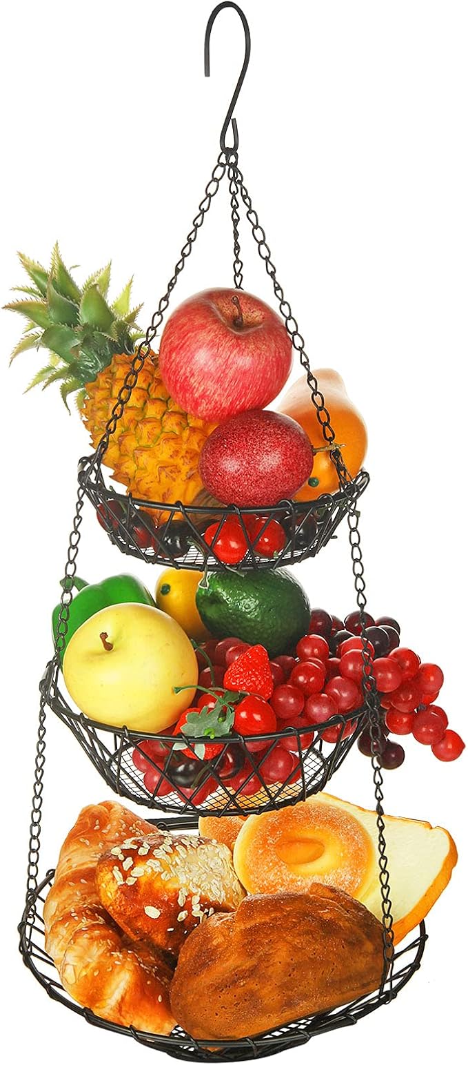 3 Tier Hanging Basket with Sturdy Metal Chain Hanging Hooks Fruit and Vegetable by WILLIZTER
