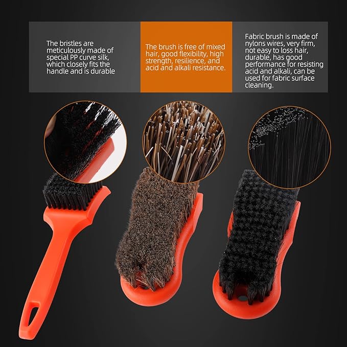 SPTA 3Pcs Car Detailing Brush Kit, Leather & Textile Interior Brush, - Image 2
