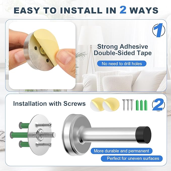 4 Pack Door Stops, 304 Stainless Steel Door Stoppers, Easy Installation - Image 2