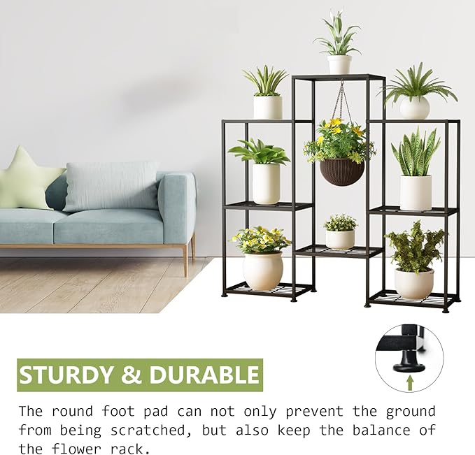Metal Plant Stand Indoor Metal Plant Stands Outdoor Tiered Plant Shelf for Multiple Plants, 4 Tiers 8 Potted Plant Rack Holder Garden Shelves Flower Stand for Living Room Patio Corner (8 Tiers-B) - Image 3