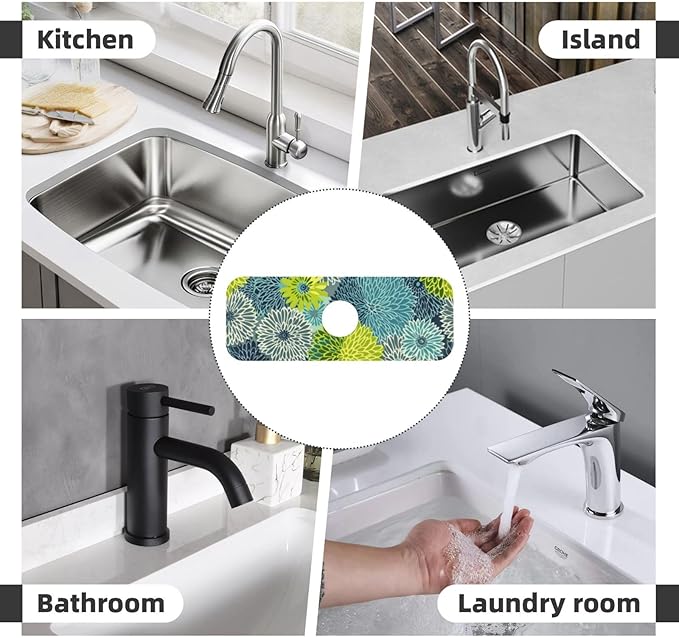 Kitchen Faucet Mat 15 x 5.5 Inch Abstract retro flower Faucet Draining Mat - Image 7