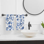 Blue Eucalyptus Leaves Bathroom Hand Towel Set of 2, Watercolor Botanical Plant - Image 6