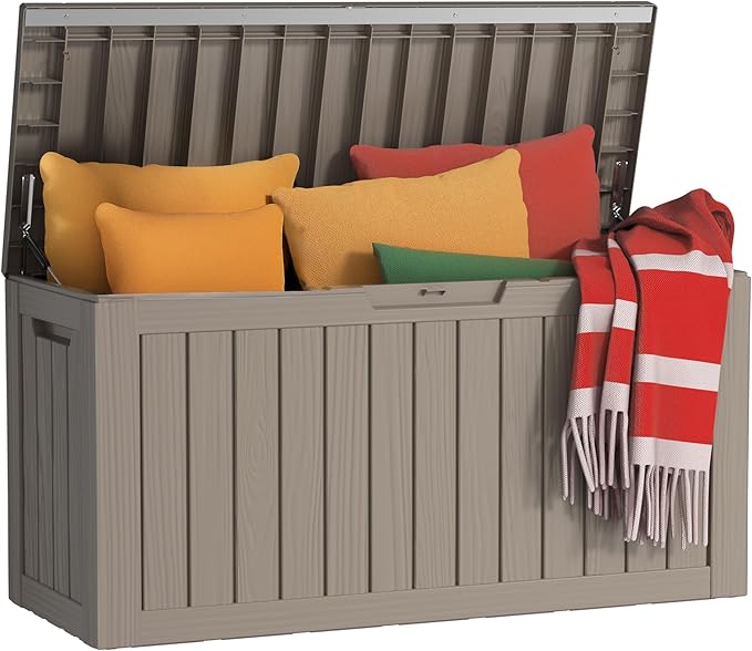 80 Gallon Waterproof Resin Deck Box, UV Resistant Outdoor Storage for Garden, Patio, Porch, Delivery, Grey by KFY