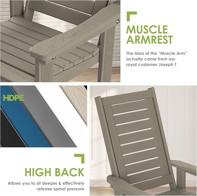 GREENVINES Outdoor Rocking Chairs | Set of 4 | Porch Rocker | HDPE Plastic | Wood Grain | Oversized Rockers | High Back | Big & Tall | Ladder Back | Desert Brown | for Patio Outside - Image 5