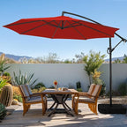 wikiwiki 10ft Patio Umbrella with Base Included, Outdoor Offset Cantilever Umbrella with Sandbag Base for Backyard, Garden and Pool, Easy to Tilt and Crank, Red by WikiwikiPatioUmbrellas
