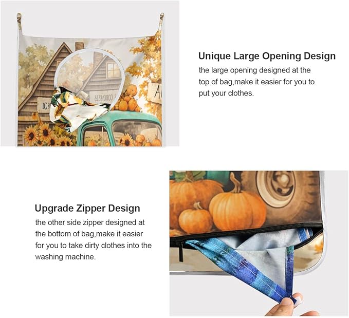 Thanksgiving Truck Pumpkin Orange Hanging Laundry Hamper Door Hampers Bag Basket - Image 4