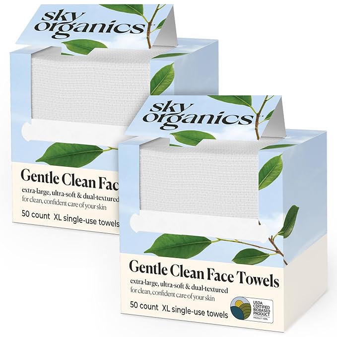 Sky Organics - Gentle Clean Face Towels - 100 XL Single-Use Face Wipes - Ultra by SkyOrganics