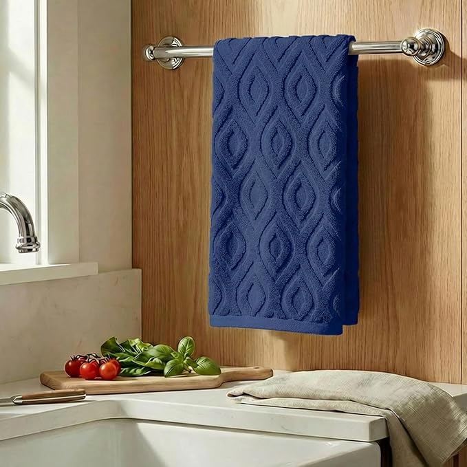Artoid Mode 1 Pc Navy Blue 3D Diamond Grid Jacquard Hand Towels - Image 3