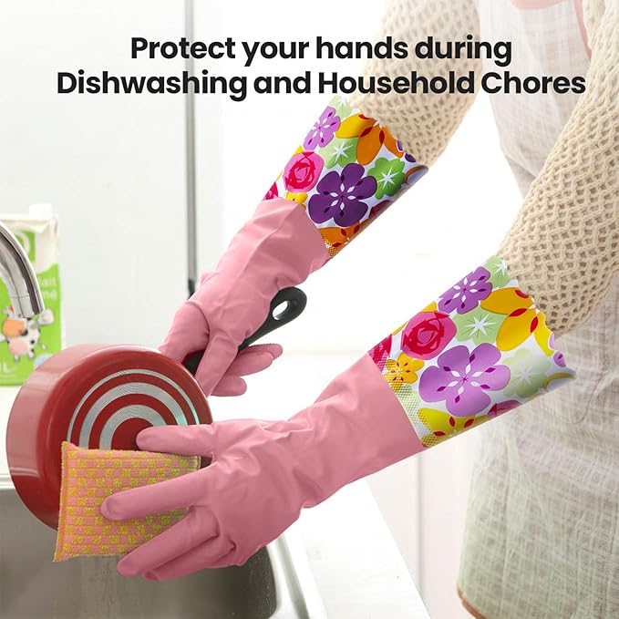 KAQ 3 Pairs Rubber Cleaning Gloves, Reusable Dishwashing Gloves - Image 4