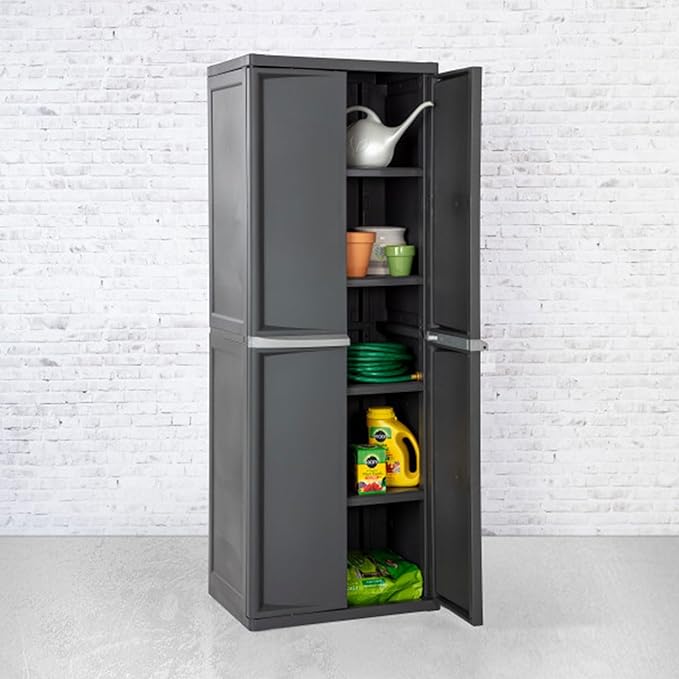Sterilite 2-Pack 4 Shelf Cabinet, Lockable Utility Storage w/Adjustable Shelves, Gray - Plastic Shelving Unit for Organizing Garage, Pantry, Basement, Laundry Room or Mudroom - Image 5
