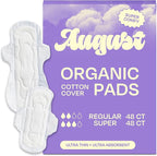 August Menstrual Day & Night Organic Cover Pads, Compostable Wrappers, by August