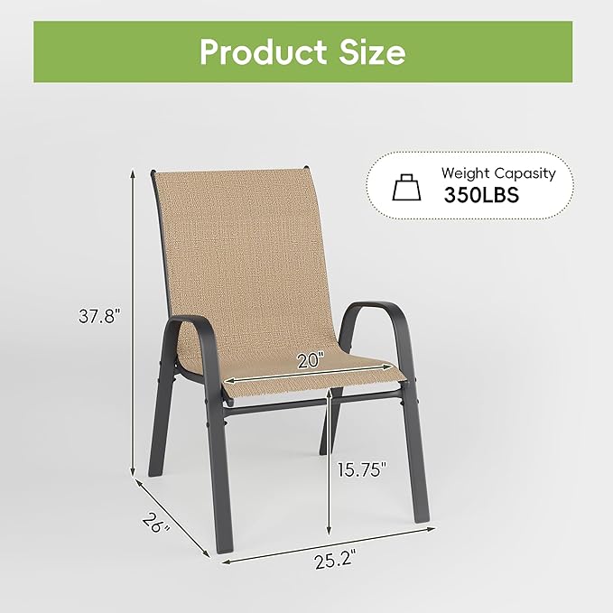 Patio Chairs Set of 2, Outdoor Dining Chairs Stackable for All Weather, Breathable Metal Modern Outside Furniture Chair for Pool Side, Garden, Backyard Deck, Brown - Image 2