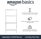 Amazon Basics 4-Shelf Adjustable Storage Shelving Unit for Garage, Steel Wire Rack, 200 Pound Loading Capacity per Shelf, 13.4"D x 23.2"W x 48"H, Chrome - Image 4