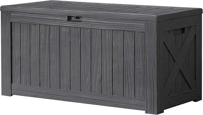Devoko 120 Gallon Deck Box Resin Outdoor Storage Box Waterproof for Patio, Large Outdoor Storage Bench Lockable for Outside (Grey) by DEVOKO