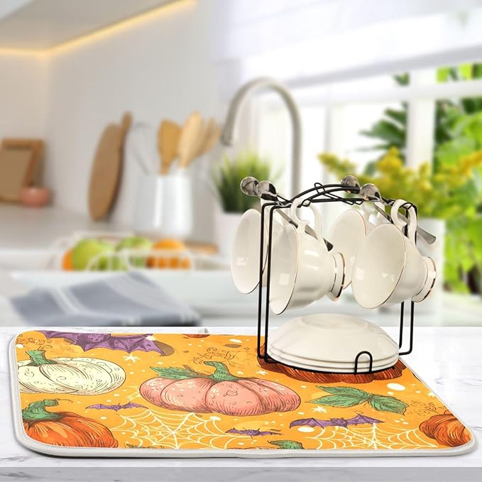 Halloween Colorful Pumpkin Pattern Dish Drying Mat - Image 5