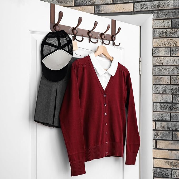 TICONN Over The Door Hooks, 5 Heavy Duty Tri Coat Rack All Metal Coat Hanger - Image 4