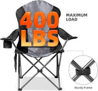 2 Pack Folding Camping Chairs for Adults - High Back Padded Outdoor Lawn Chairs with Lumbar Support & Cup Holder, 400lbs Heavy Duty Portable Camping Chairs Set (Black & Light Gray) - Image 4