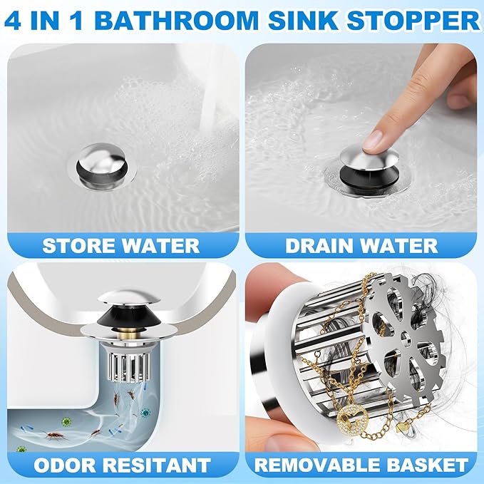 Universal 4 in 1 Bathroom Sink Stopper - Image 3