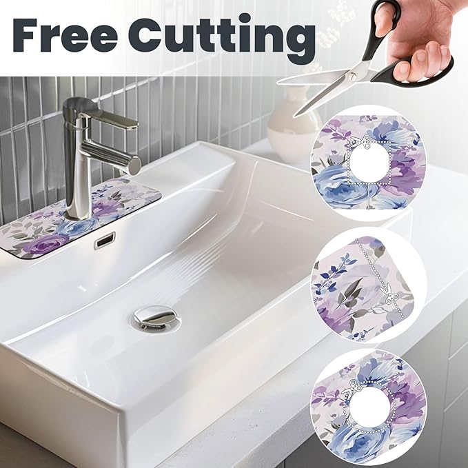 Lavender Flowers Kitchen sink faucet pad, strong water absorption, anti slip - Image 3