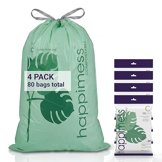 happimess 13.2 Gallon Drawstring Trash Bags, Compostable, Bio-Based by Happimess