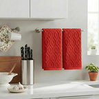 Artoid Mode 2 Pcs Red 3D Diamond Grid Jacquard Hand Towels - Image 3