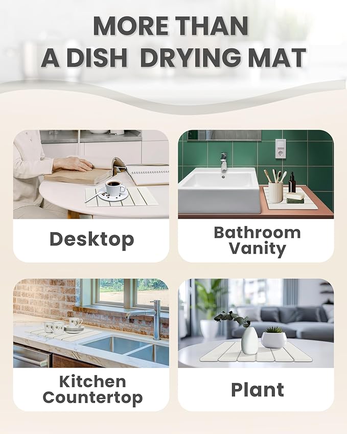 Stone Drying Mat for Kitchen Counter, Collapsible and Super Absorbent Dish - Image 4