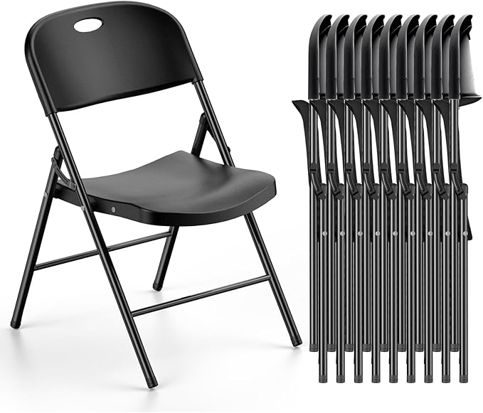 Nazhura 350 Weight Limit Heavy Duty Plastic Folding Chair with Reinfoced Steel Frame for Indoor and Outdoor, Wedding, Party, Restaurant, Meeting Room, Patio and Garden (Black, 10 Pack) by NazhuraGoodCompanionAtHome