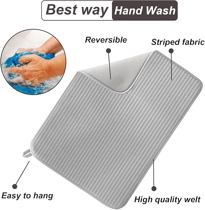 2 Pack Large Dish Drying Mat for Kitchen Counter, 24*17 inch Microfiber - Image 3