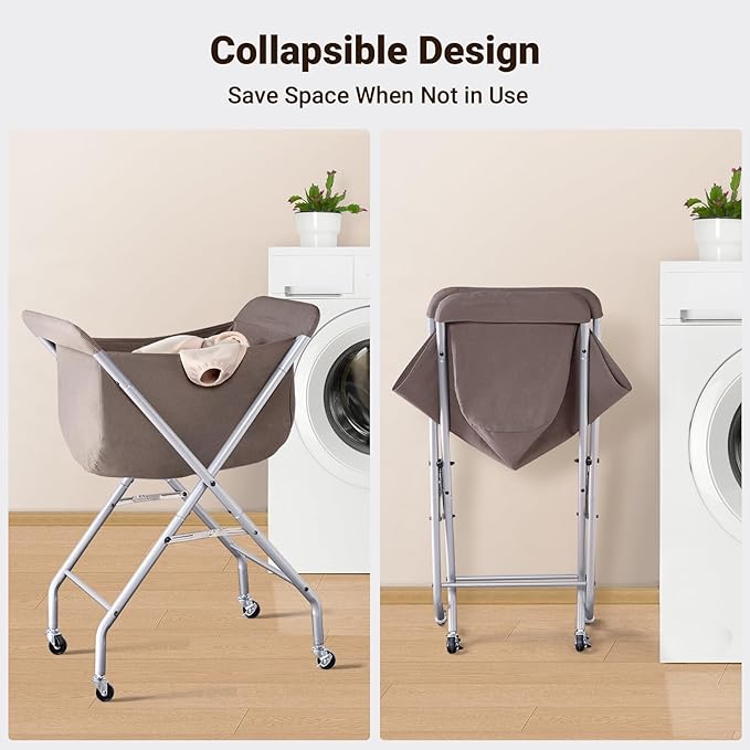 ELYKEN Laundry Cart with Wheels, 32”H Easy Rolling Laundry Hamper with - Image 5
