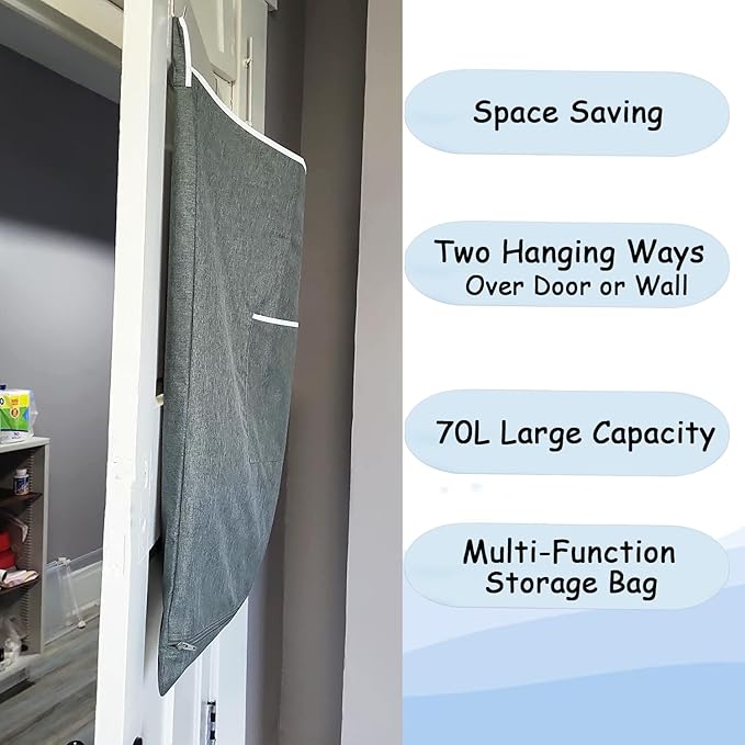 XL Large Hanging Laundry Hamper, Over the Door Laundry Bag - Image 7