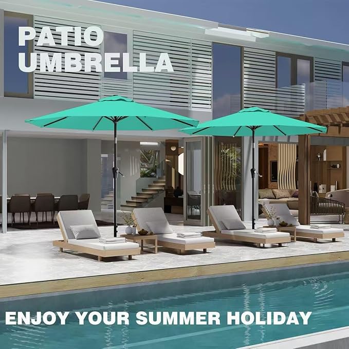 AreShark 9 FT Patio Umbrella for Outdoor, Outdoor Umbrella with Push Button Tilt and Crank, Outdoor Patio Umbrellas with 8 Sturdy Ribs for Market, Garden, Deck, Backyard, Pool (Peacock Blue) - Image 8